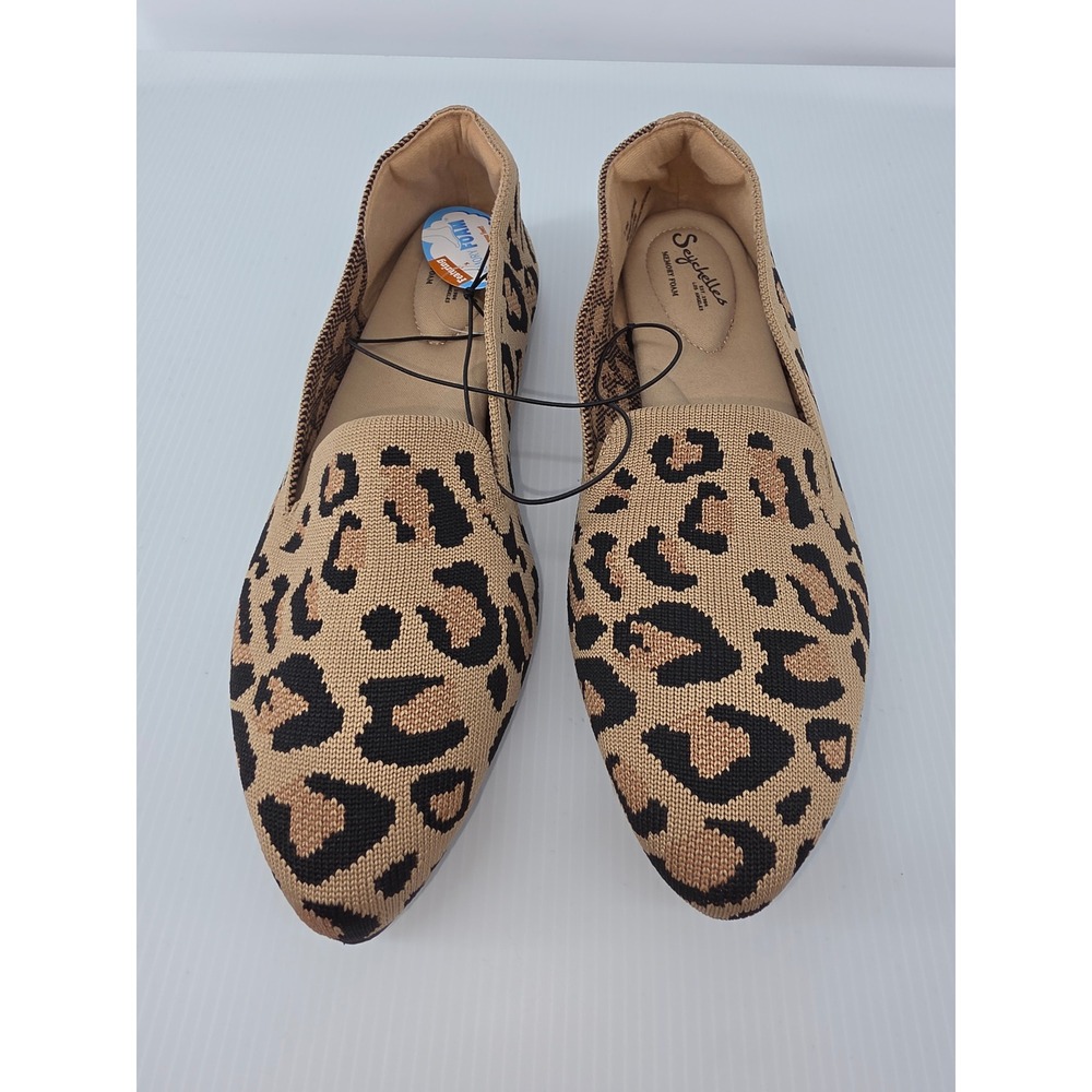 Seychelles Melanie Leopard Print Knit Loafers Memory Foam Flats Tan Black 7.5M